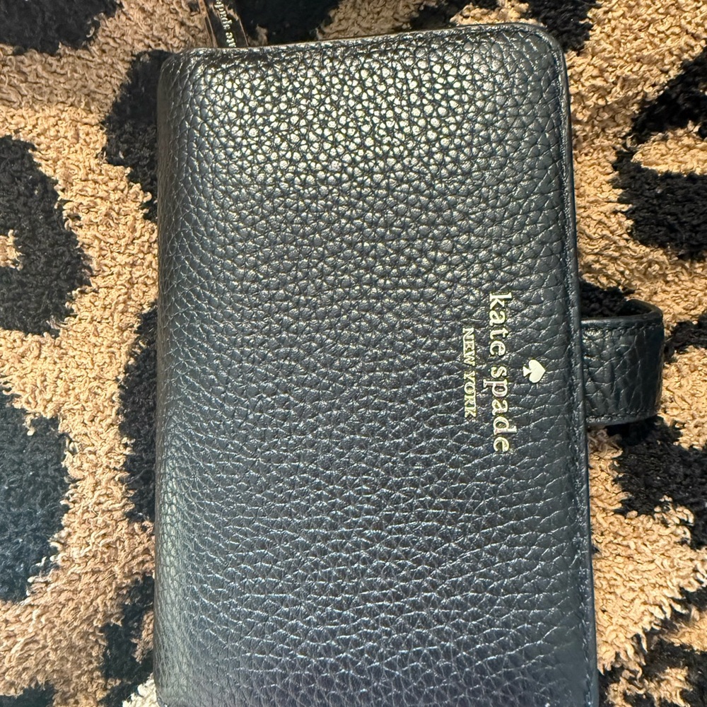 Kate Spade Textured Black Wallet with Gold Accents